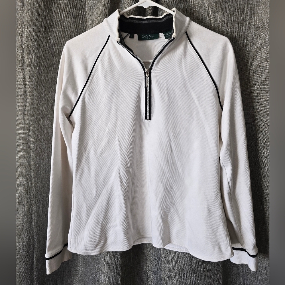 Bobby Jones Womens Size M White Top Long Sleeves Solid 1/4 Zip Golf Pullover